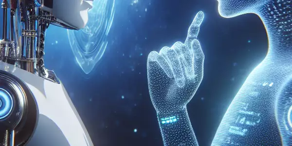 未来智能伴侣与用户互动，展现情感交流的场景。