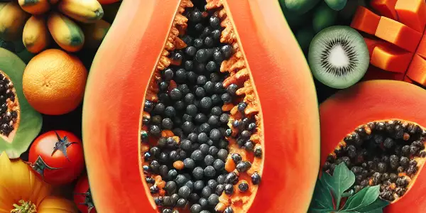 新鲜木瓜，色彩丰富，健康美食。