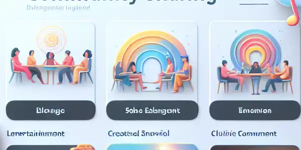 社区分享平台，展示精选娱乐和文化资源，包含互动和创意元素。