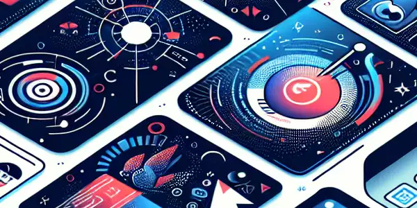 现代媒体应用程序界面，包含创意设计和互动体验。