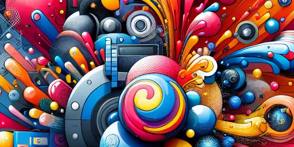 现代媒体艺术，色彩丰富，动态果冻风格，精选视觉设计元素。