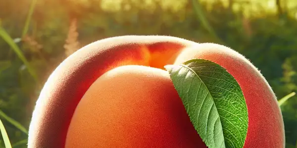 新鲜的桃子在阳光下的乡村田野中。