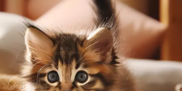 一只可爱的猫咪在家庭环境中玩耍和互动。