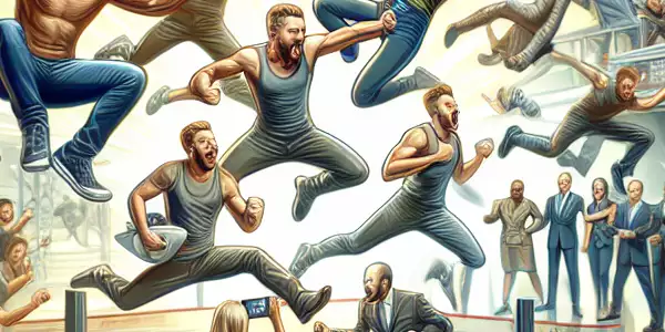 真人秀直播现场，选手竞争激烈，观众欢呼，精彩瞬间。