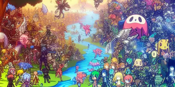 一个充满幻想的二次元世界，展示各类动漫角色。